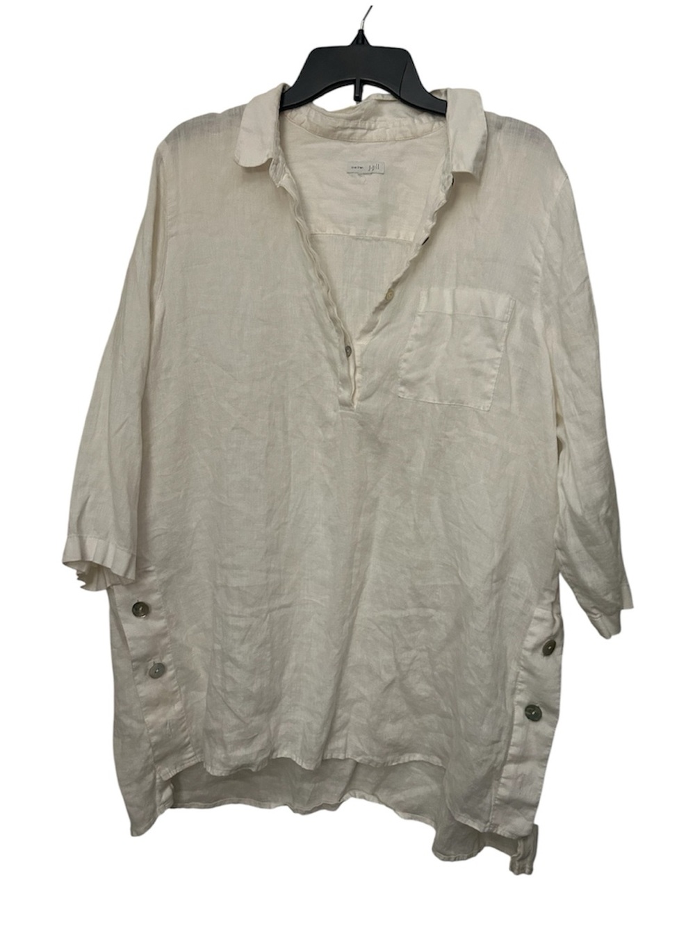 J. Jill Ivory Linen Button Shirt 3/4‎ Sleeves High Low